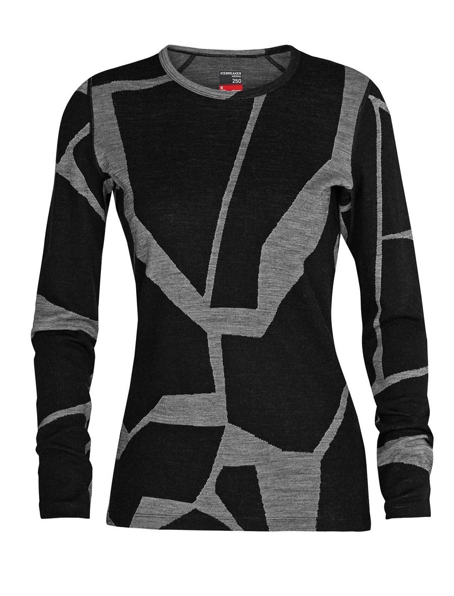 Black / Jet Heather Icebreaker Merino 250 Vertex Long Sleeve Crewe Thermal Top Fractured Landscapes Women's Base Layers | AU 1874NWYB